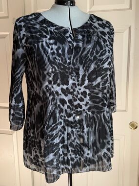 Just My Size Black and Gray Animal-Print Pleated Blouse Top Size 3X 22/24